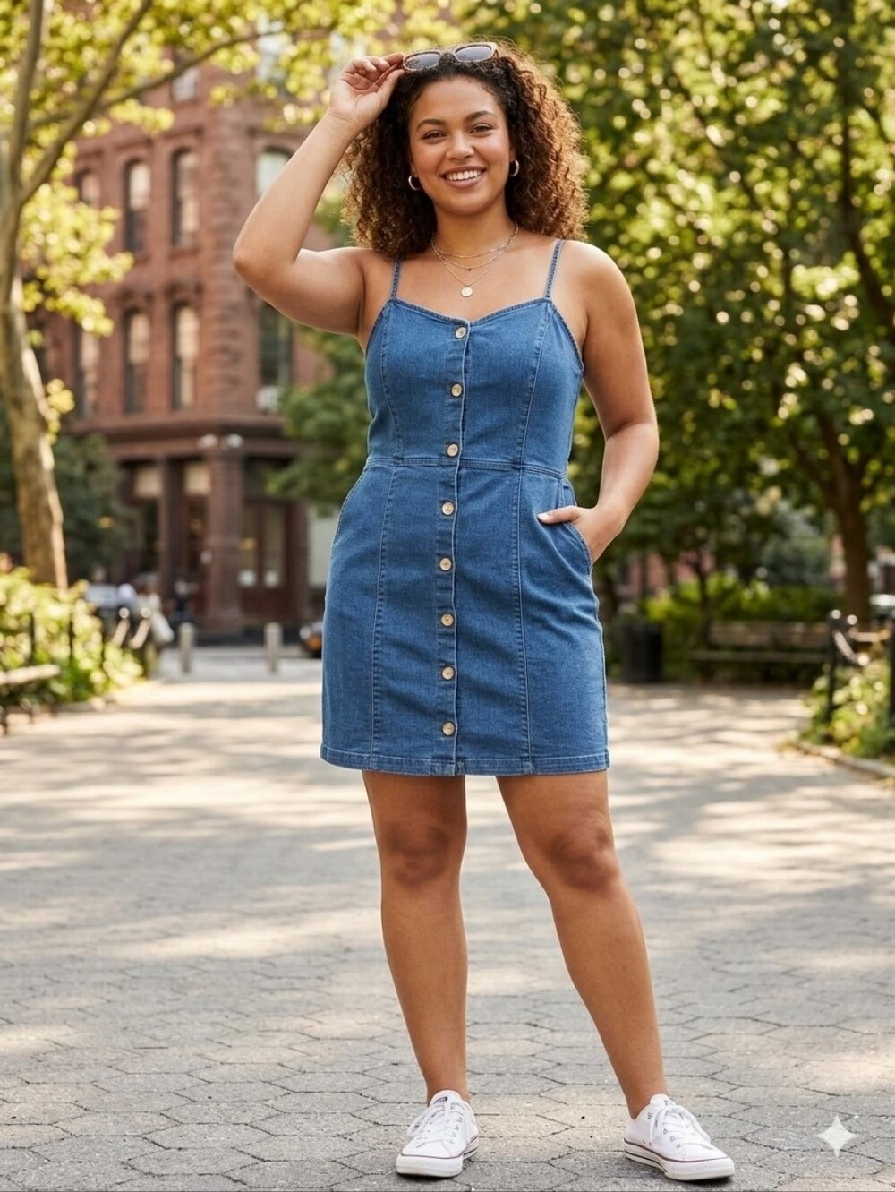 Denim Button-Front Mini Dress - Blue - Picture 4 of 4